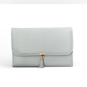Chic Gray Clutch with Tassel and Gold Accent